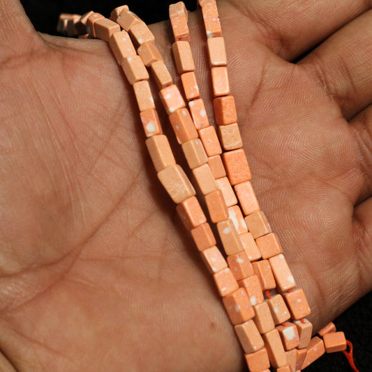 2 Strings Semiprecious Howlite Beads 7x4mm - Red / Stone / Square