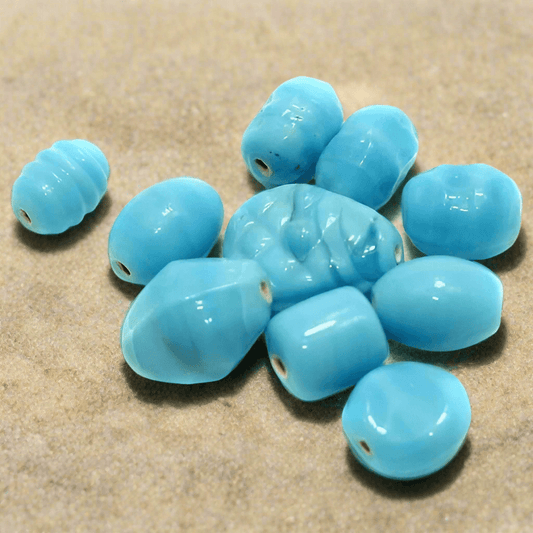 95+ Plain Beads Turquoise 10-18mm - Turquoise / Glass / Assorted