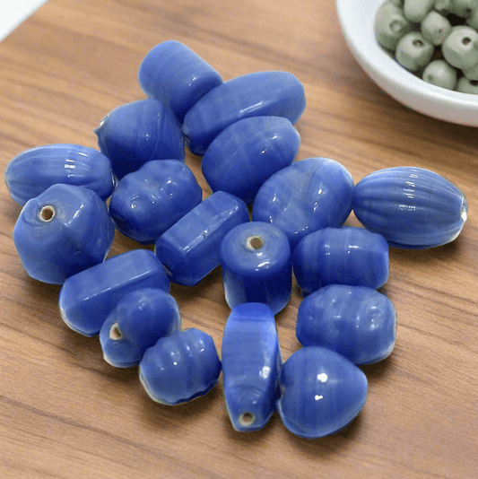 95+ Plain Beads Opaque Blue 10-18mm - Blue / Glass / Assorted