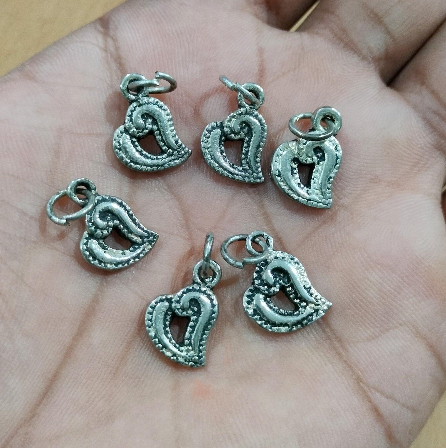 16x12mm German Silver Heart Charms - Silver / German Silver / 10 Pcs [ Rs 5.5 / Piece ]