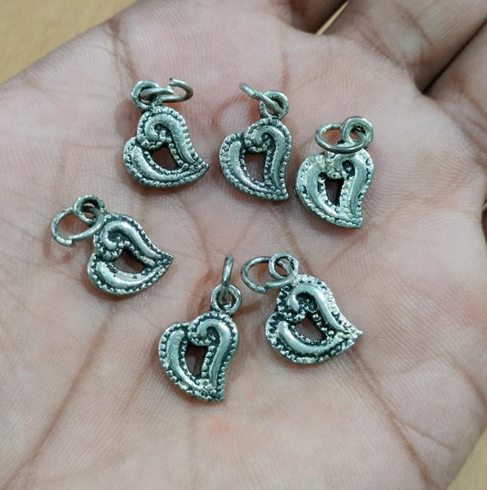 16x12mm German Silver Heart Charms - Silver / German Silver / 10 Pcs [ Rs 5.5 / Piece ]