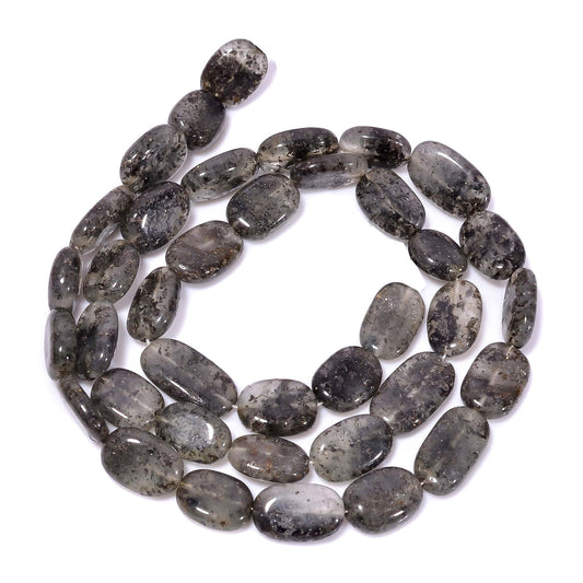 12x8mm Oval Rutilated Quartz Stone Beads Grey - Grey / Oval / 1 String