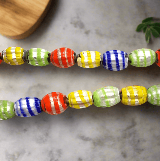 20 Silver Foil Swirl Drum Beads Assorted 18x12mm - Silver / Glass / Round