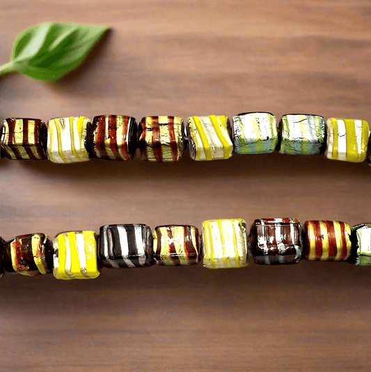 25 Silver Foil Swirl Square Beads Assorted 14x10mm - Silver / Glass / Cube