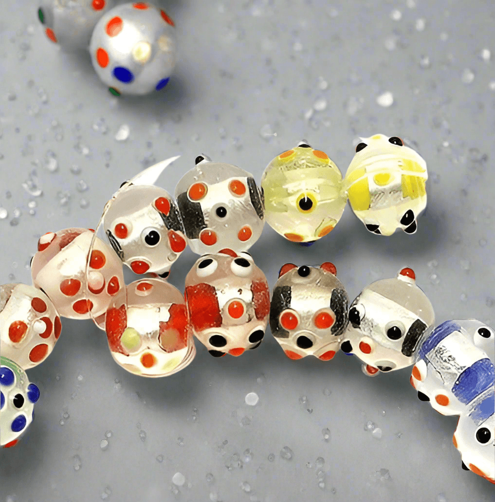 30+Silver Foil Bump Dotted Round Beads Assorted 12mm - MultiColor / Glass / Round