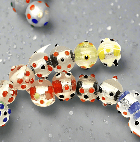 30+Silver Foil Bump Dotted Round Beads Assorted 12mm - MultiColor / Glass / Round