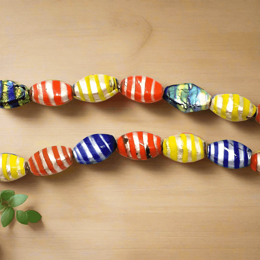 15 Silver Foil Lozenge Beads Assorted 20x17mm - Silver / Glass / Oval