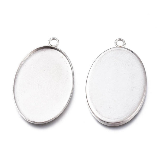 1.25 Inch 304 Stainless Steel Pendant Oval Cabochons Settings - Silver / Oval / 10 Pcs [ Rs 25.5 / Piece ]