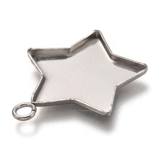 1 Inch 304 Stainless Steel Pendant Star Cabochon Settings - Silver / Star / 10 Pcs