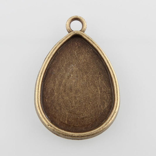 1.25 Inch Alloy Pendant Flat Teardrop Cabochon Settings Antique Bronze - Bronze / Drop / 10 Pcs