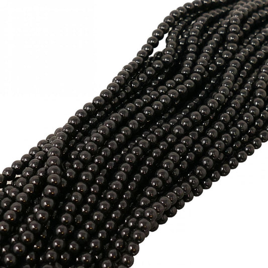 Glass Round Beads Black 4mm 10 Strings - Black / Glass / Round