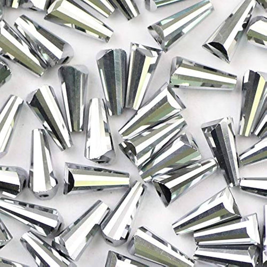 45+Pcs,10x5mm Metallic Silver Crystal Faceted Cone Beads - Silver / 10mm / Cone