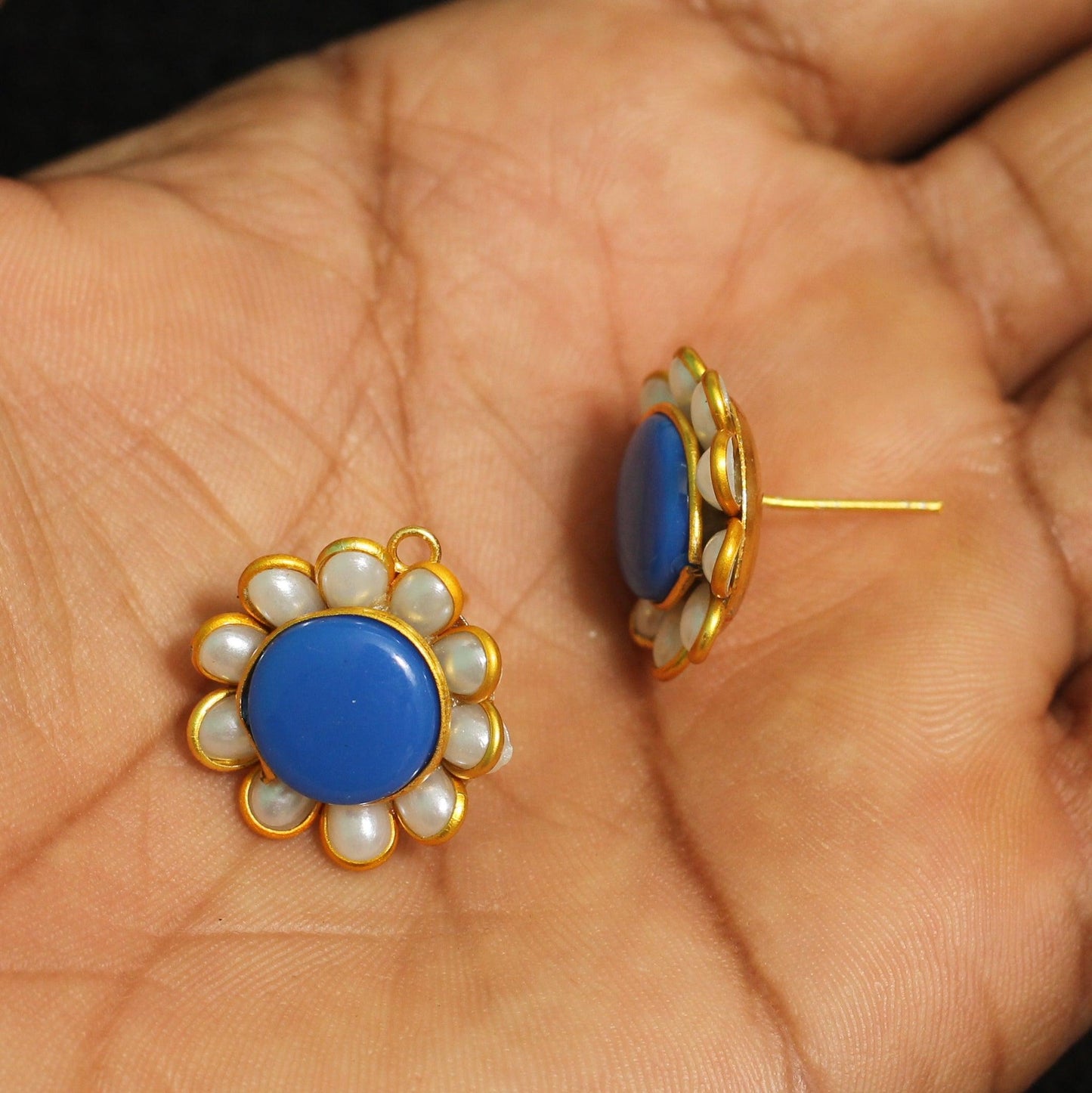 2 Pairs Single Layer Pacchi Earing Tops 20mm - Blue / Acrylic / 2 Pairs