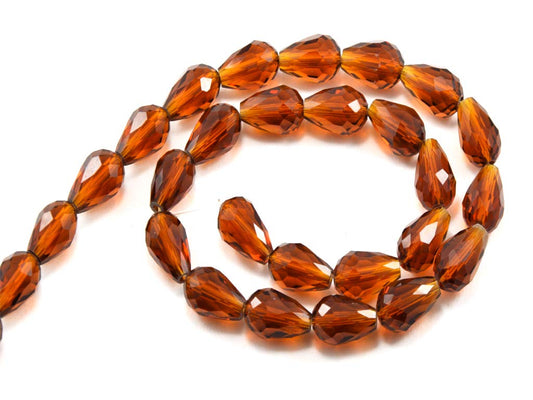 4x6mm Faceted Crystal Drop Beads - Drop / Brown / 1 String