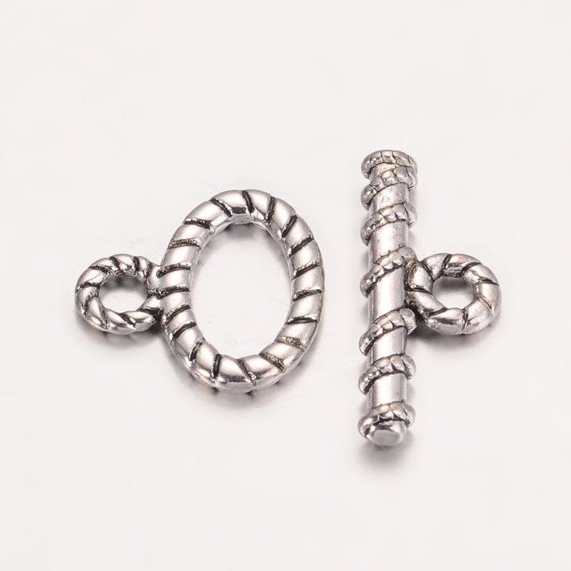 Tibetan Style Oval Toggle Clasps  Antique Silver 15.5x15mm - 5 Set