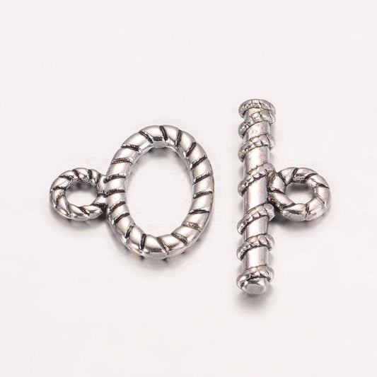 Tibetan Style Oval Toggle Clasps  Antique Silver 15.5x15mm - 5 Set