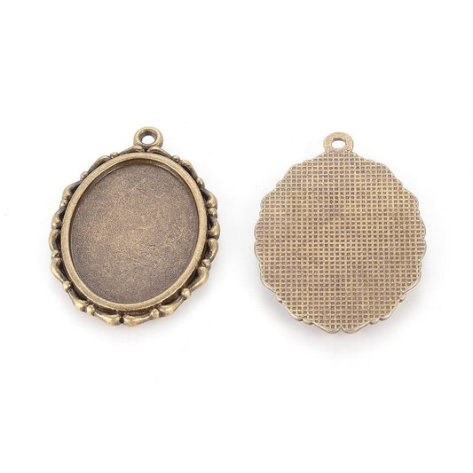36x25x2mm, Alloy Pendant Bezels Oval Antique Bronze - Bronze / Oval / 10 Pcs