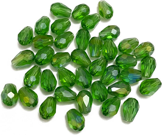 12x8mm Trans Rainbow Crystal Faceted Drop Beads - Green / 12mm / Drop