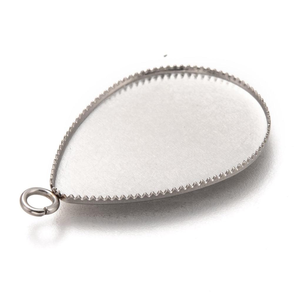 1.25 Inch 304 Stainless Steel Pendant Teardrop Cabochon Settings - Silver / Drop / 10 Pcs [ Rs 25.5 / Piece ]