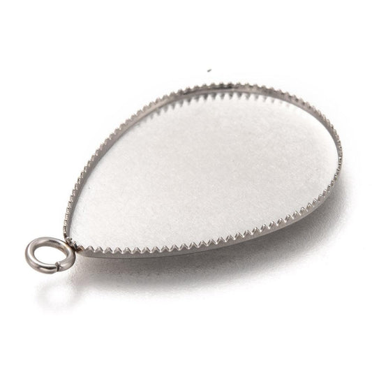 1.25 Inch 304 Stainless Steel Pendant Teardrop Cabochon Settings - Silver / Drop / 10 Pcs [ Rs 25.5 / Piece ]