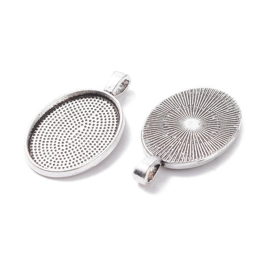 1 Inch Alloy Pendant Oval Cabochon Settings Antique Silver - Silver / Oval / 10 Pcs