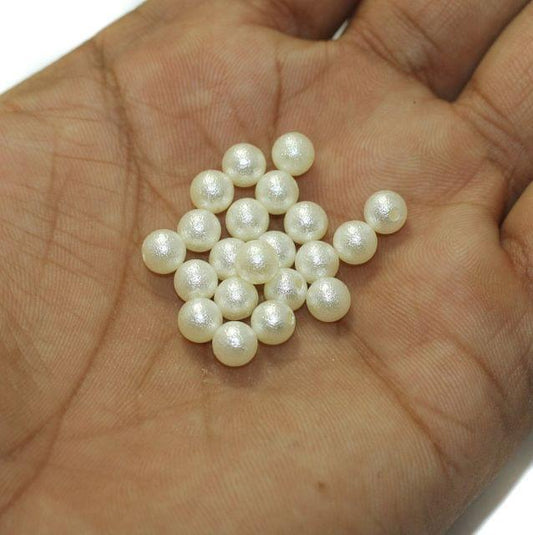 6mm Acrylic Pearl Round One Side Hole Beads - Off White / Acrylic / 50 Pcs