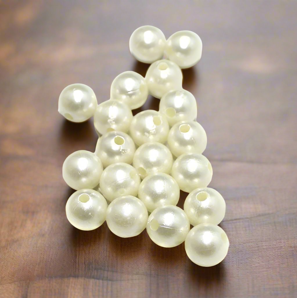 100 Pcs Acrylic Pearl Beads Off White 10mm - Off White / Acrylic / Round
