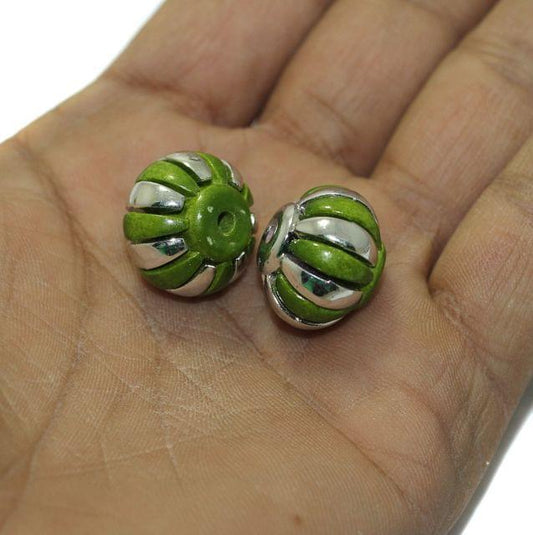 10 Pcs, 20x15mm Acrylic Beads Rondelle - Green / Acrylic / Rondelle
