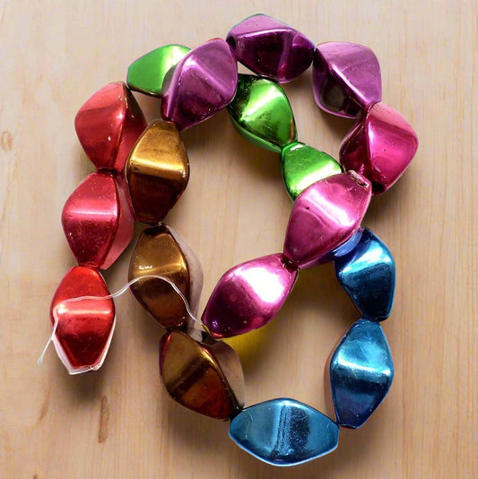 5 Strings16x10 mm Multicolor Metallic CCB Diamond Beads Assorted - MultiColor / Acrylic / Diamond