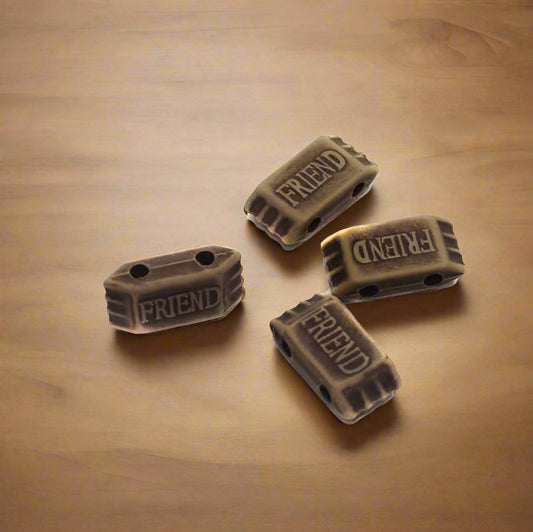 100 Friend Alphabet Beads 23x10mm - Brown / Acrylic / Rectangle