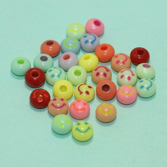 100 gm, 8mm Multi Color Smiley One Side Hole Donut Acrylic Beads - MultiColor / 100 gm / One Side Hole