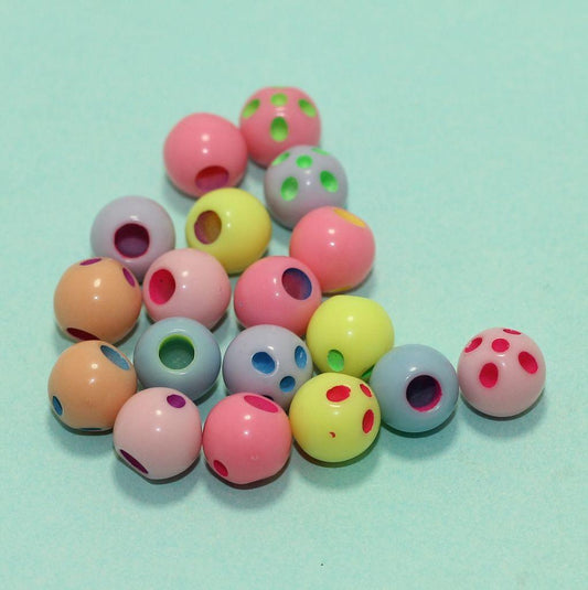 100 gm, 9mm Multi Color One Side Hole Acrylic Round Beads - MultiColor / 100 gm / One Side Hole