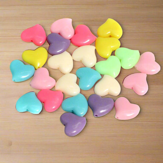 100 pcs, 16mm Heart Acrylic Beads Assorted Color - MultiColor / Acrylic