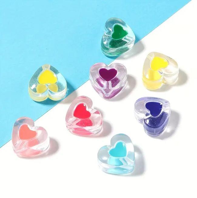100 gm, 22x13mm Transparent Heart Acrylic Beads Assorted Color - MultiColor / Acrylic / 100 gm