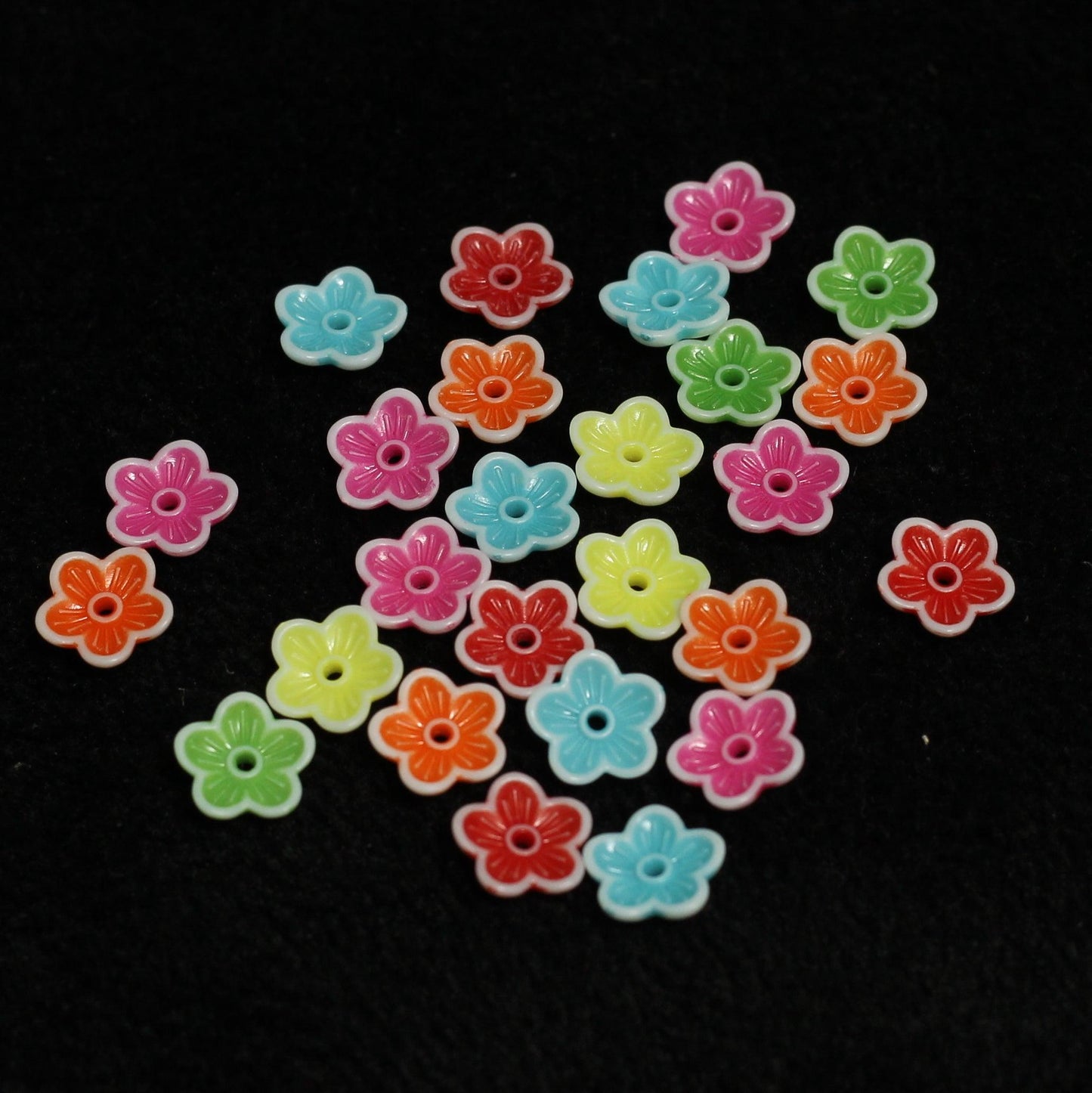 100 gm, 11x3mm Flower Acrylic Beads Assorted Color - MultiColor / Acrylic / 100 gm