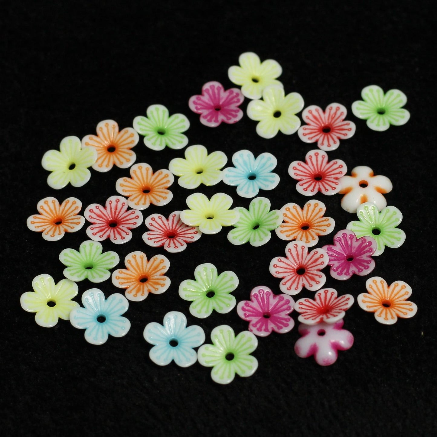 100 gm, 11x2mm Flower Acrylic Beads Assorted Color - MultiColor / Acrylic / 100 gm