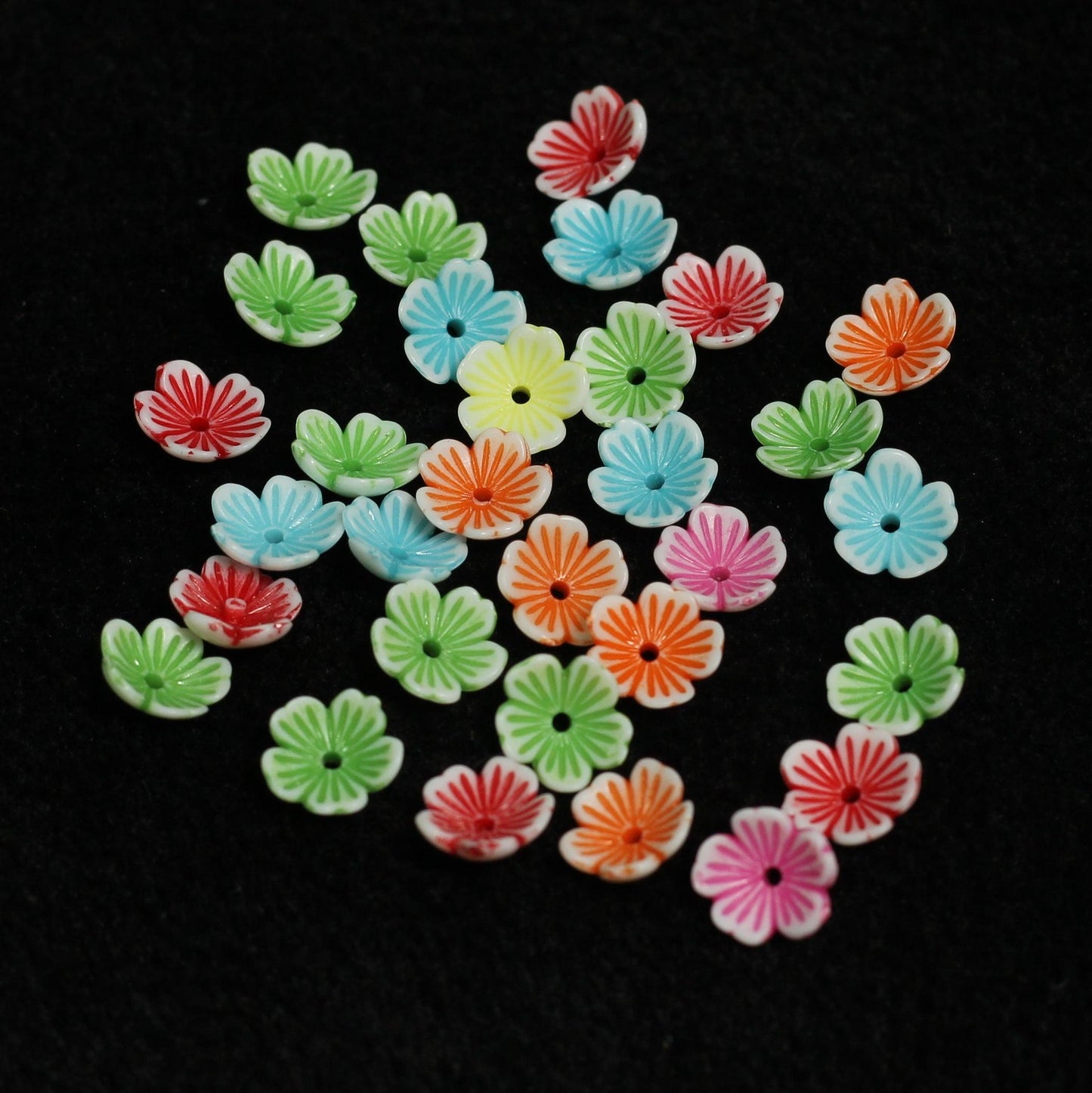 100 gm, 11x4mm Flower Acrylic Beads Assorted Color - MultiColor / Acrylic / 100 gm