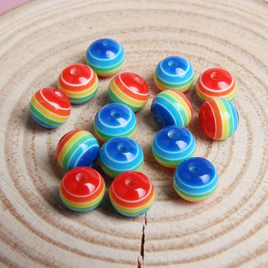 100 Pcs, 6x8mm Rainbow Acrylic Beads Tyre Shape - 6mm / MultiColor / Acrylic
