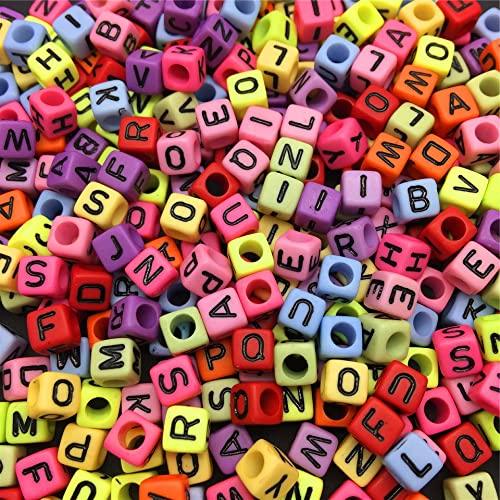 100 gm, Acrylic Square A to Z Alphabet Letter Beads Multicolor 6mm - MultiColor / Acrylic / 100 gm