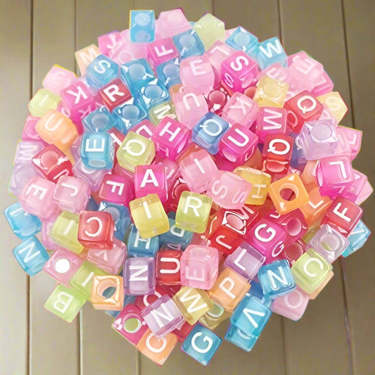 100 gm, Acrylic Square A to Z Alphabet Letter Beads Multicolor 6mm - MultiColor / Acrylic / 100 gm