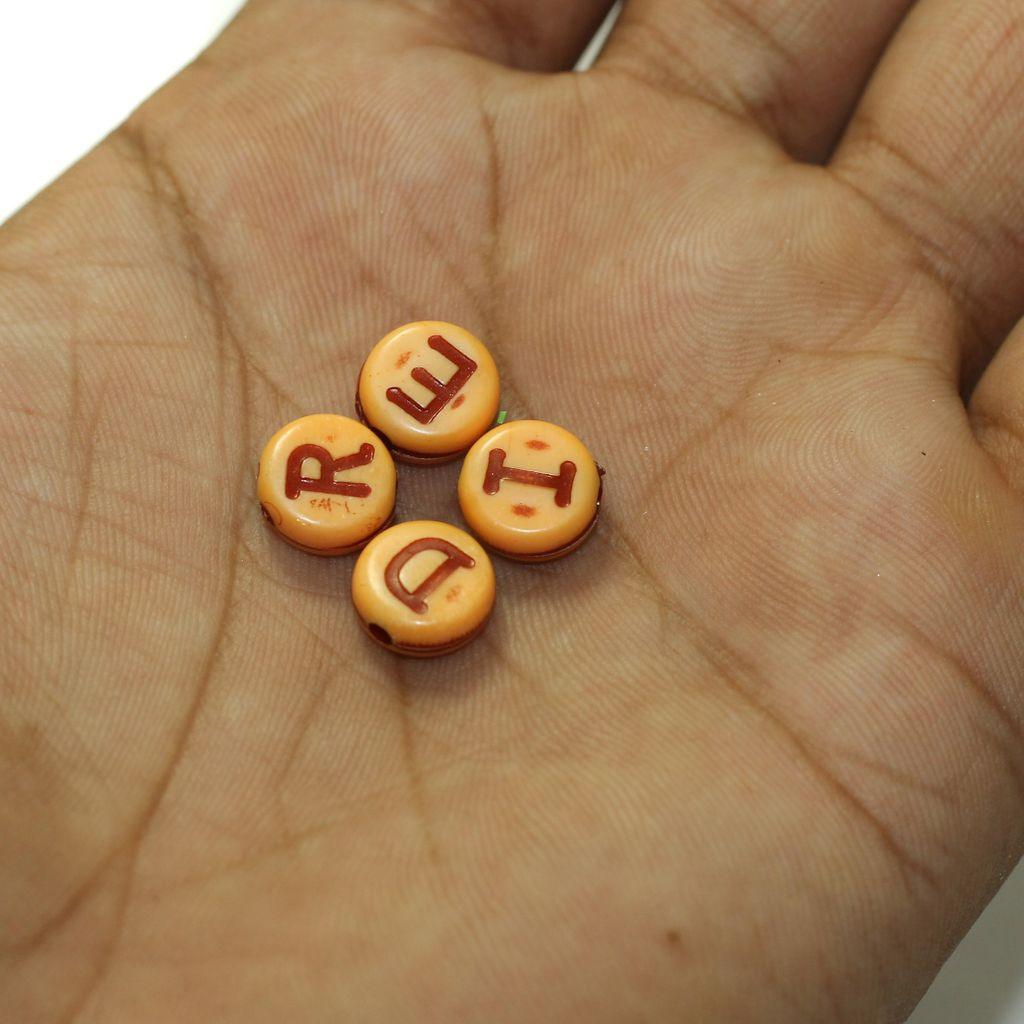 100 gm, FRIEND Acrylic Alphabet Beads 9mm - Brown / Acrylic / 100 gm