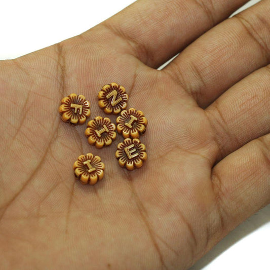 100 gm, FRIEND Acrylic Alphabet Beads 9mm - Brown / Acrylic / 100 gm