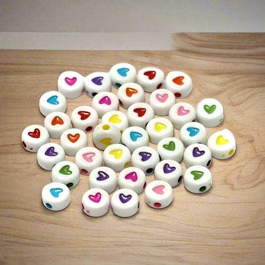 100 gm, Acrylic Round Heart Beads Multicolor 6mm - MultiColor / Acrylic / 100 gm