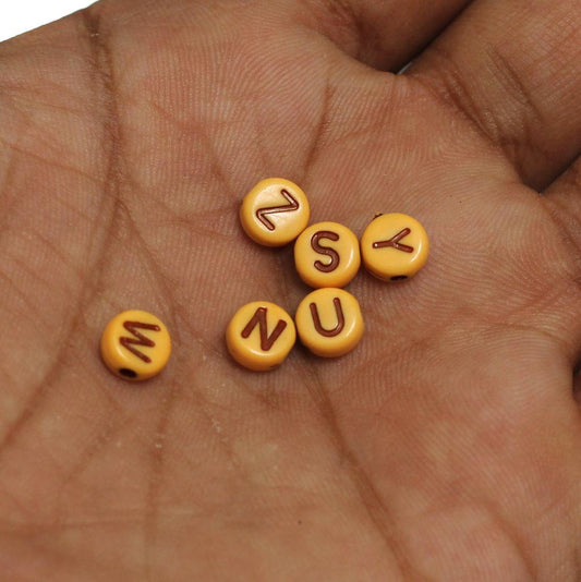 100 gm, 6mm Acrylic Round A to Z Alphabet Letter Beads - Brown / Acrylic / 100 gm