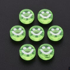 100 Pcs 9mm Smiley Acrylic Round Beads Green - Green / Acrylic / Round