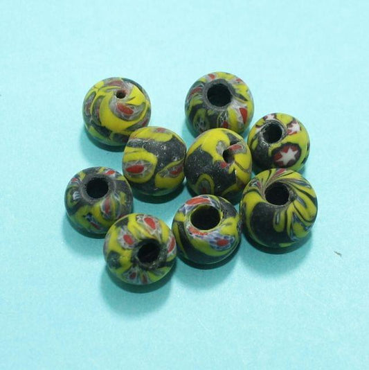 50 Assorted Antique Mosaic Glass Beads 11x13 - Yellow / Glass / Round