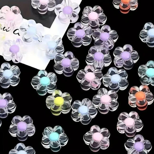 12x5mm Transparent Flower Acrylic Beads Assorted Color - MultiColor / Acrylic / 100 gm