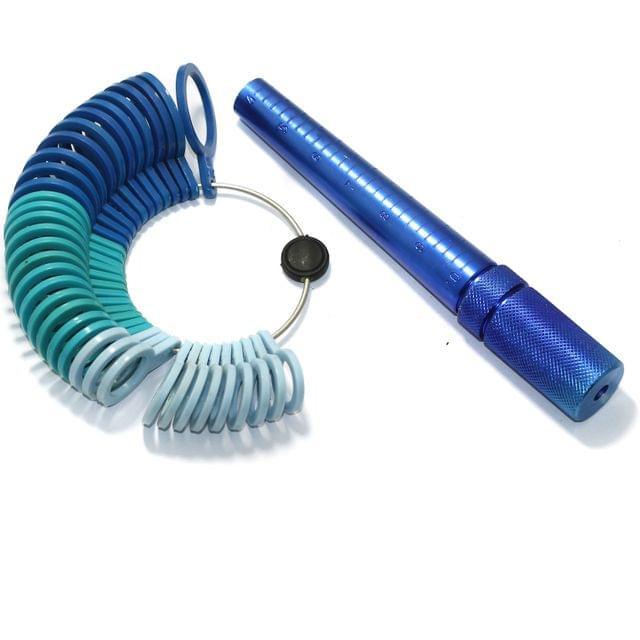 Ring Mandrel with Ring Sizing Finger Gauge - Blue / Stainless Steel