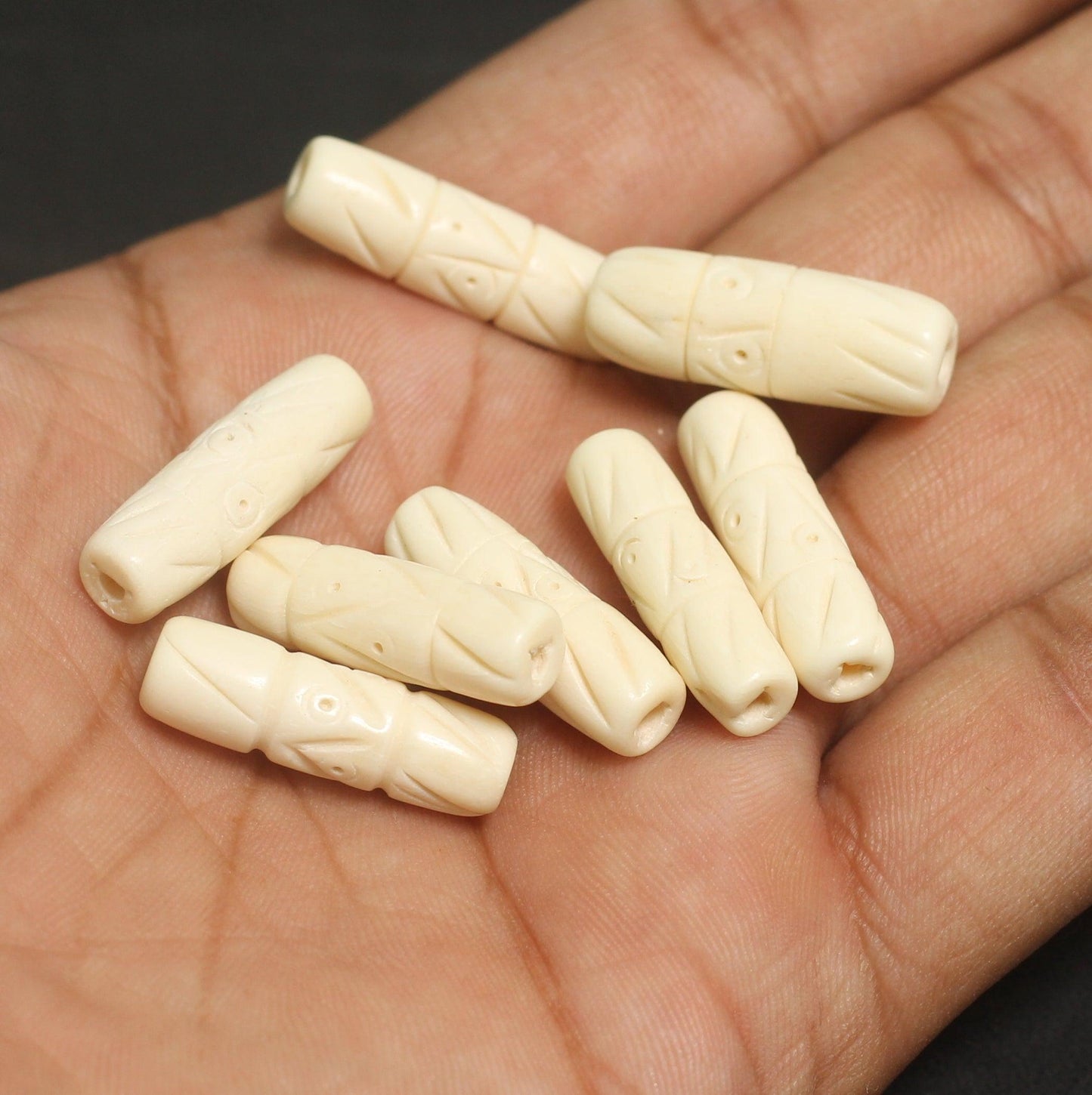 20 Pcs, 1 Inch Tube Bone Beads - Bone / 1 Inch