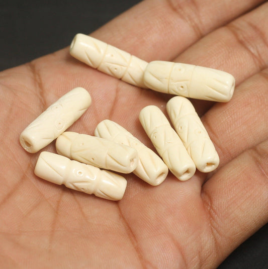 20 Pcs, 1 Inch Tube Bone Beads - Bone / 1 Inch